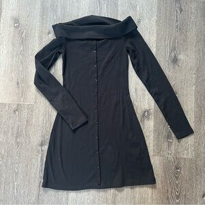 NWT XS Wild Fable Black Long Sleeve Off The Shoulder Ribbed Button Down Dress